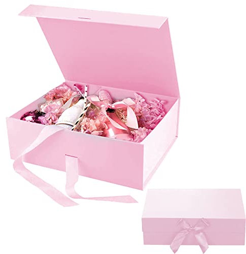 Geschenkverpackung Geschenkbox mit Deckel 21x17 x7 cm Geschenkbox mit Schleife Geschenkbox Geburtstag für Mädchen Geschenke Hochzeit Weihnachten Jubiläum- Rosa
