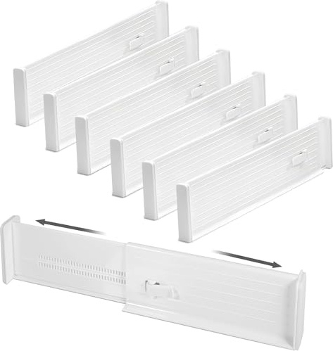 POWZOO 6 Pezzi Divisori per cassetti regolabile,Espandibili 27-45cm,Organizzatore divisorio cassetti,Separatori per Cassetti in Plastica per Bagno, cucina,Ufficio,armadio, Como',cosmetici.