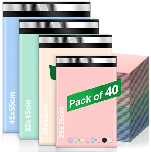 Wanxida 40 Pcs Pochette Envoie Colis Vinted, Emballage Colis Vinted, Enveloppe Plastique Expedition pour Les Petites Entreprises (Rose 25x35cm, Jaune 28x42cm, Vert 32x45cm, Bleu 45x55cm)