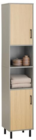 SoBuy BZR131-NG Hochschrank Badezimmer Schrank Badschrank schmal Badregal Badezimmerschrank Badezimmermöbel Naturgrau BHT ca. 31,5x162,5x31,5cm