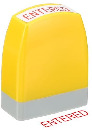 PATIKIL Tampon d'Avis Entré Auto-Encreur, Tampons de Bureau à Encre Rouge, Tampon de Message Pré-Encré, Tampon d'Affaires Rechargeable, Style 1, Jaune