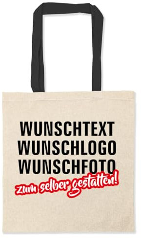Fassbender-Druck | 1 Personalisierte Tragetasche selber mit Logo o. Wunschtext gestalten | 100% recycelte, nachhaltige & klimafreundliche Tasche aus Baumwolle