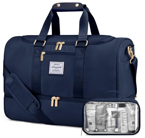 LOVEVOOK Sporttasche Reisetasche Damen, Weekender Travel Bag mit Kulturtasche, Schuhfach & Nassfach, Wasserdicht Carry on Bag Overnight Bag, Handgepäck Tasche für Fitness Urlaub Camping, Blau