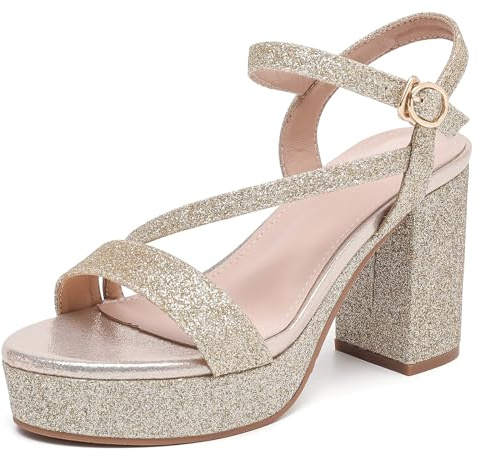 DADAWEN Femmes Plate-Forme Chunky Bride de Cheville Sandales à Talons Sexy Dress Chaussures 8.5 CM Heels