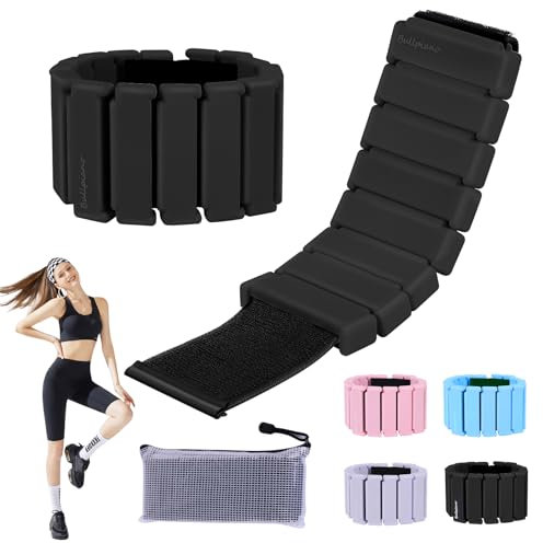 Bullpiano Ankle and Wrist Weights for Women and Man Set of 2(1Lbs Each), Arm and Leg Weights Adjustable Silicone Weighted Bracelet wrist weights for Walking, Gym, pool exercise, Yoga, Dance (Black)