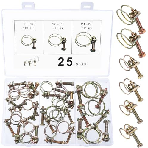 25 Pcs Colliers de Serrage à Double Fil, Tuyaux Clips Double Fil Réglable, Double Pinces pour Tuyaux, Serre-joints à Tuyaux pour Tube de Plomberie, 13-16 mm, 10-16 mm, 21-25 mm