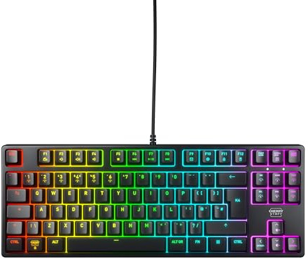 CHERRY XTRFY K4V2 TKL, Wired Gaming Keyboard without Numpad, UK-Layout (QWERTY), Customisable RGB Lighting, Mechanical MX2A RED Switches, Black