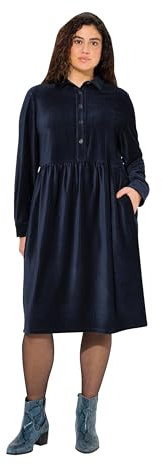 Ulla Popken Damen große Größen Übergrößen Plus Size Cordkleid, Oversized, Hemdkragen, Puffärmel, Langarm Marine 50+ 831745130-50+