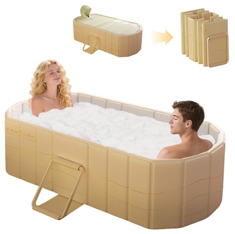 jessie 59 Portable Ice Bath Tub for Adults, Cold Plunge tub for Athletes, Inflation-free Foldable Bathtub, Insulated Hot Tub for Bathtub Showers, Indoor & Outdoor (with Lid)