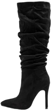 Stivali Alti Fino al Ginocchio in Finta Pelle Scamosciata con Tacco a Spillo e Dita a Punta da Donna, Stivali Alti Sexy con Tacco Alto, Stivali Invernali alla Moda con Tacco Largo,Nero,40 EU