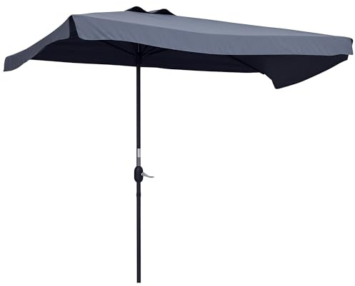 Outsunny Sombrilla Rectangular 230x130x249 cm Parasol para Pared Media con Manivela Protección UV Impermeable Sombrilla para Balcón Terraza Jardín Gris Oscuro