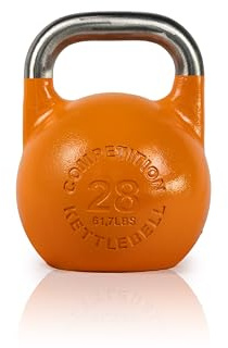 RUSTER Kettlebell Competición Color HQ - Pesa Rusa de Hierro macizo con Asa Ergonómica - Disponible de 8 kg a 36 kg - Codificación por Colores para Entrenamiento Fuerza y Resistencia (28kg)
