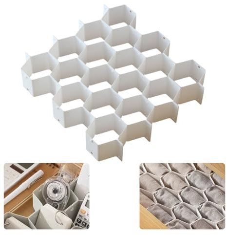 XPAPOV Honeycomb - Organizer divisori per biancheria intima, separatore regolabile per calze, gioielli, cinture, cravatte, vestiti, trucchi, articoli da ufficio (bianco)