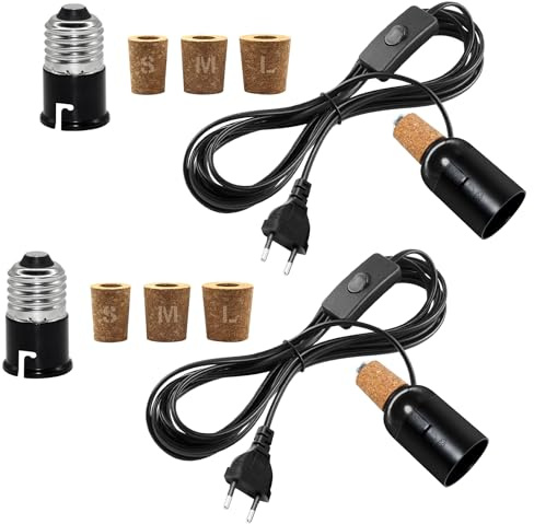 B22 Kit Lampe Bouteille 2PCS, 240CM Cable, Noir Douille E27 avec B22 Convertisseur, Adaptateur Bouteille pour Douille de Lampe, 3 Bouchons Souples, Support Lampe Bouteille pour Différent Bouteille