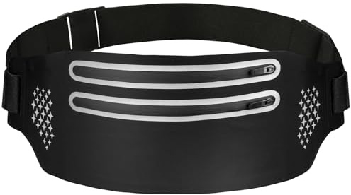 AOOSU Ceinture de Course, Ceinture Running Femme Homme avec Bande Réfléchissante, Sacs Bananes de Sport Réglable Etanche Running Belt pour Sport, Jogging, Escalade, Courir, Randonnée(Noir)