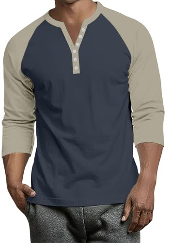 Summer Henley Shirts for Men 3/4 Sleeve Casual Cotton Sport Athletic T-Shirts Raglan Jersey Baseball Tee Tops UK