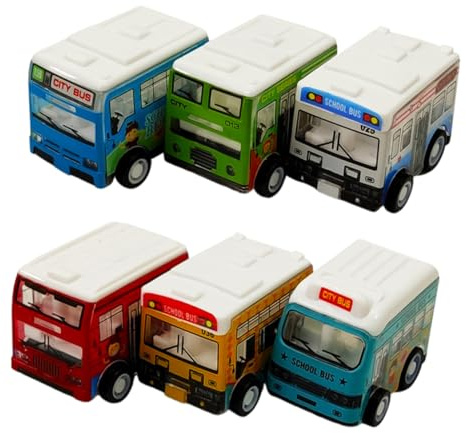 Toddmomy 6pcs London Bus Toy School Bus Toy Plastic Pull-back Mini for Boys and Girls Random Style