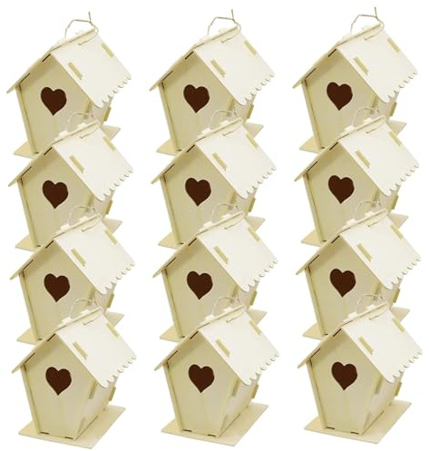 Kit de 12 nichoirs à oiseaux en bois non peints à faire soi-même, nichoir en forme de cœur avec crochet suspension pour adultes et enfants construire, maisons pour l'extérieur, en bois, nichoir