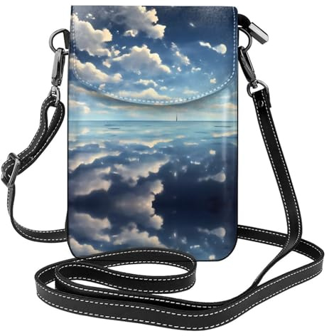QAZWZML Cartera pequeña cruzada para teléfono con diseño de nubes blancas sobre el mar, perfecta para ir de compras, viajes y uso diario.