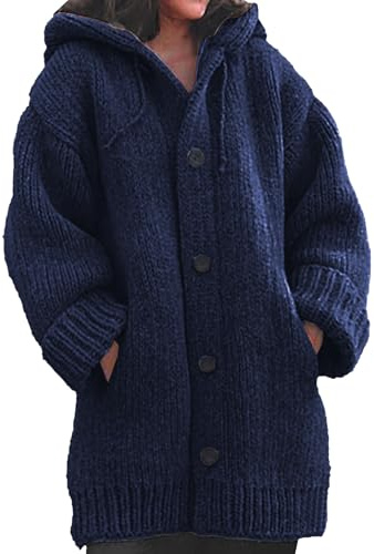 Pulls d'automne pour Femmes Grandes Tailles, Cardigan d'hiver épais en Maille, à Capuche, Manches Longues, Boutons, Manteau Chaud