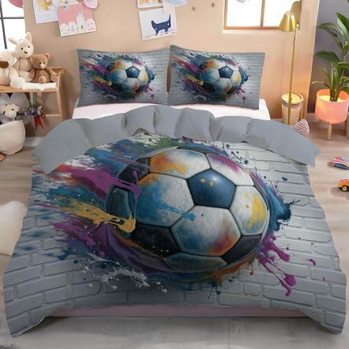 Juego De Ropa De Cama Color Fútbol De Pared De Ladrillo Diseño De Grafiti con Funda Nórdica De Microfibra Y Funda De Almohada para Cama Individual Matrimonio con Cremallera,200X200Cm