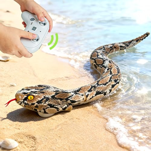 HILKKET Serpent Télécommandé, 64cm Serpent Python Radiocommandé, Jouet Farce RC Serpents Se déplace sur Le Sol et sur l'eau à 5 km/h, Jouets Aquatiques Enfant 3 Ans et + (Y)