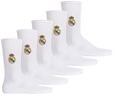Calcetines Unisex Real Madrid Pack 5 – Producto Oficial con Licencia | Calcetines Deportivos de Algodón Mezcla | Calcetines para Hombre y Mujer con Logotipo Bordado