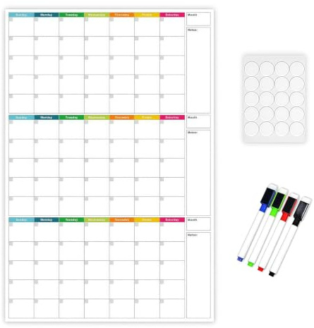 Dry Erase Wall Calendar 24x36, Reusable Whiteboard Planner Office & School