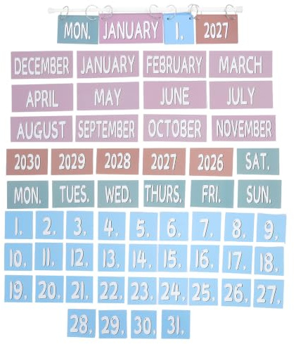 LOCZUK Calendrier à rabats pour tableau d'affichage - Cartes de dates 2026-2029 - Décoration de classe - Calendrier à rabats avec support ajustable - Fournitures scolaires pour enseignants -