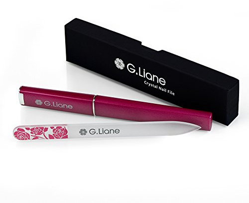 G.Liane Crystal Glass Nail File Professional Double Sided Etched Crystal Nail Files Set for Nail Art & Nail Care Alternative to Metal Nail Files Emery Boards & Buffer(Rose Pink)