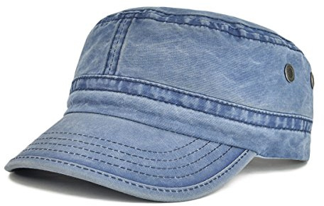 VOBOOM Washed Cotton Military Caps Cadet Army Caps Unique Design Vintage Flat Top Cap (Navy)