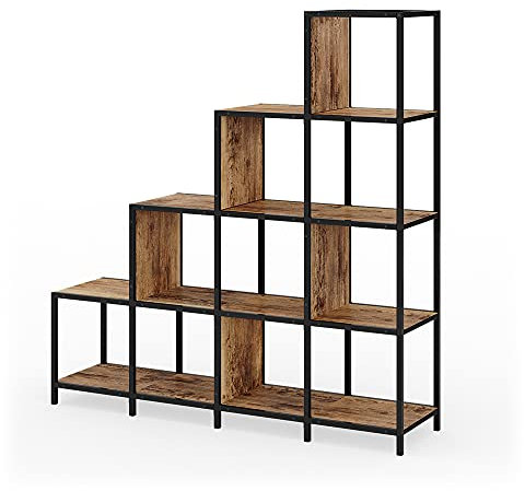 Vicco Raumteiler Fyrk, Bücherregal stehend, Eiche rustikal/Schwarz, 120 x 120 cm