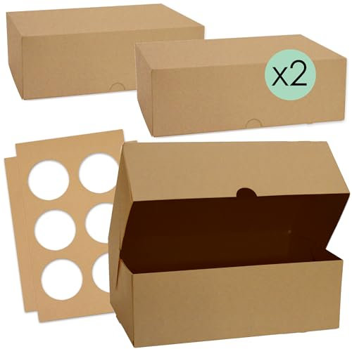 ScrapCooking - Lot de 2 Boîtes à Cupcakes - Carton Kraft Alimentaire - 17 x 25 x 8,5 cm - pour Transport 6 Cupcakes Muffins Pâtisseries Gâteaux Desserts - Fabriqué en France - 5502