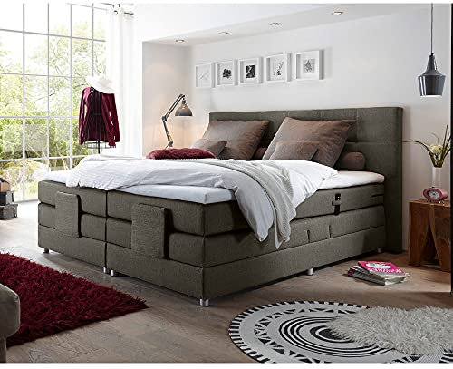 Boxspringbett Hotelbett Doppelbett in Stone grau, Komfort Topper, 180x200 cm, H2, elektrisch verstellbar, Taschenfederkern-Matratze