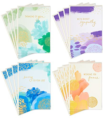 Hallmark Sympathy Cards Assortment, Abstract Watercolor (16 Assorted Thinking of You Cards with Envelopes)