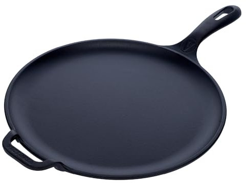Victoria Tawa for Pizza, Crepe Pan Tortillas, Dosa Cast Iron Seasoned, Induction 30 cm, Flat Skillet Griddle for Fire, Barbecue, Oven, Ceramic Hob, Gas, PTFE-Free Non-Toxic