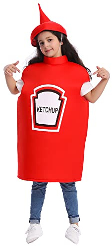 DSplay Kids Mustard Ketchup Costume Halloween Party (10-12 years, red)