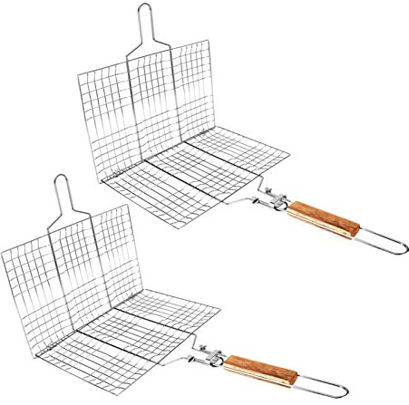 Beufee Cestello per griglia 2 Pezzi, Rete per Barbecue per Barbecue, Barbecue in Metallo, cestello per grigliate per Barbecue, Grandi cestini per grigliate Pieghevoli con Manico antiscottatura