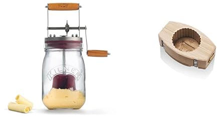 Kilner Baratte à beurre en verre & LA BONNE GRAINE - Moule pour Plaquettes de Beurre - Beurre Maison - Bois Véritable - Forme Ronde