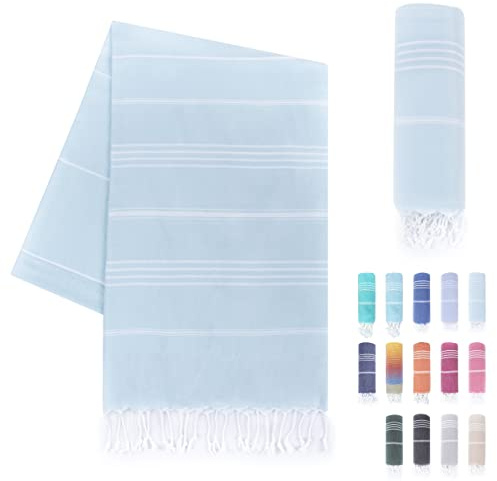 LAYNENBURG Premium hammamhandduk med handknutna fransar – 100% bomull – XXL strandhandduk 95 x 180 cm – OEKO-TEX 100 – strandhandduk stor – bastuhandduk och resehandduk (ljus turkos)