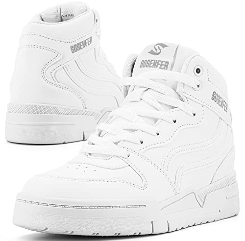 Sosenfer Scarpe da ginnastica da donna con plateau con zeppa, scarpe da ginnastica da donna con tacco altissimo e zeppa, in pelle leggera, colore: bianco e nero, Weiß, 41 EU
