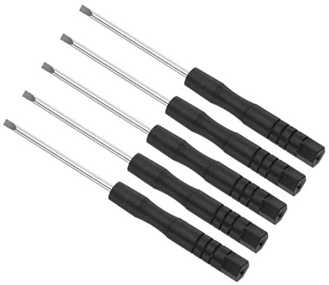 CoCud Destornillador Ranurado Mini, Tamaño de 2.0mm, Longitud de 82mm, Acero al Carbono, Pequeño Destornillador de Cabeza Plana con Mango Antideslizantepara Gafas, 5 Piezas