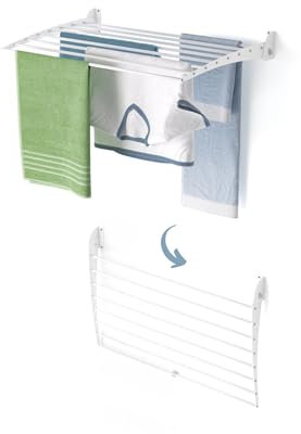 Foxydry Fold Down, Wäscheständer zur Wandmontage, vertikal, zusammenklappbar, für Innen und Außen, aus Aluminium und Stahl (Weiß, 82 cm)