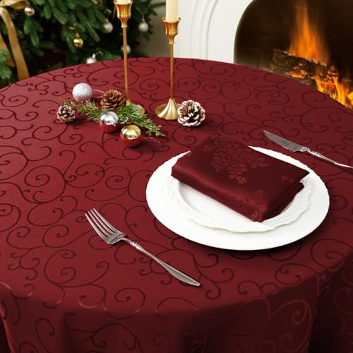 Romanstile Julrund bordsduk elegant röd 180 cm fläckbeständig rektangulär vattenavvisande jacquarddukar till jul utomhusfest födelsedag hotell, restaurang, bar, kaffe, öl