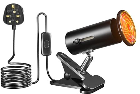 GlowUp Tortoise Heat Lamp with 100W Infrared Ceramic Bulb E27 Basking Lamp Holder Adjustable Clip On for Tortoise, Chicks, Lizards, Bearded Dragon, Snake