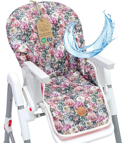 Funda trona universal - cojin para de tronas fundo silla para niños y niñas comer Cojín para silla infantil con revestimiento impermeable y estable certificado Oeko-Tex Flores