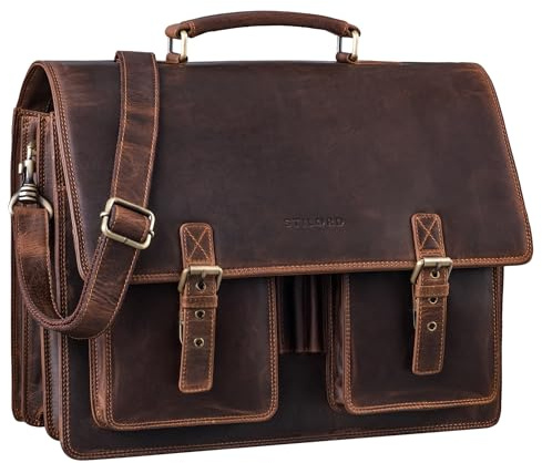 STILORD 'Anton' Sac Serviette en Cuir Véritable XL - Compartiment pour Ordinateur Portable de 15.6' - Amovible - Version Améliorée, Couleur:Soria - Marron