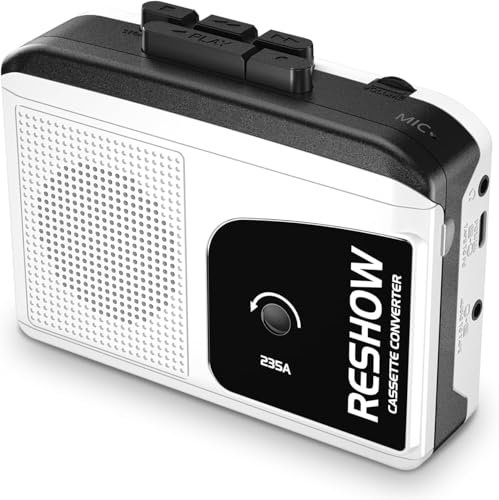 Reshow Reproductor De Cassette Portátil, Cassette con Altavoz Incorporado Y Toma para Auriculares, Convertidor De Casete USB A MP3, Grabación Inversa En Cinta- Blanco