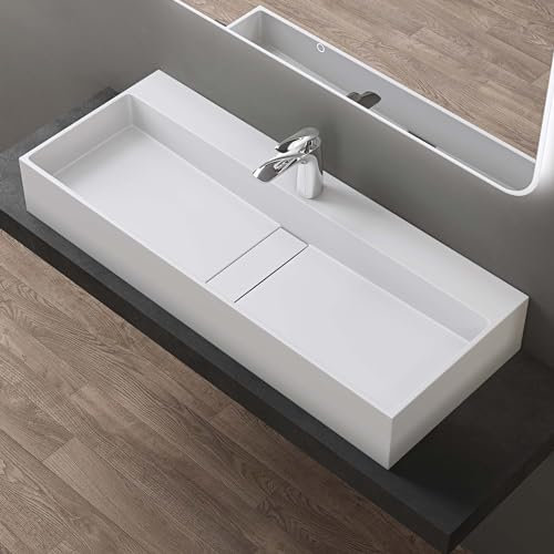 doporro Colossum6028 Colossum6028 - Lavabo de apoyo, lavabo de baño suspendido, 100 x 40 x 14 cm, lavabo de baño de mármol fundido con orificio para grifo