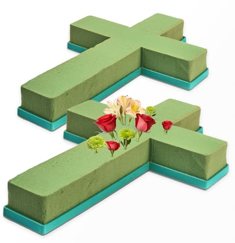 Cruz de Espuma Floral con Base Plástica – Pack de 2 Unidades – Soporte para Arreglos Funerarios y Decoraciones Religiosas en Semana Santa (50 cm x 31,5 cm)